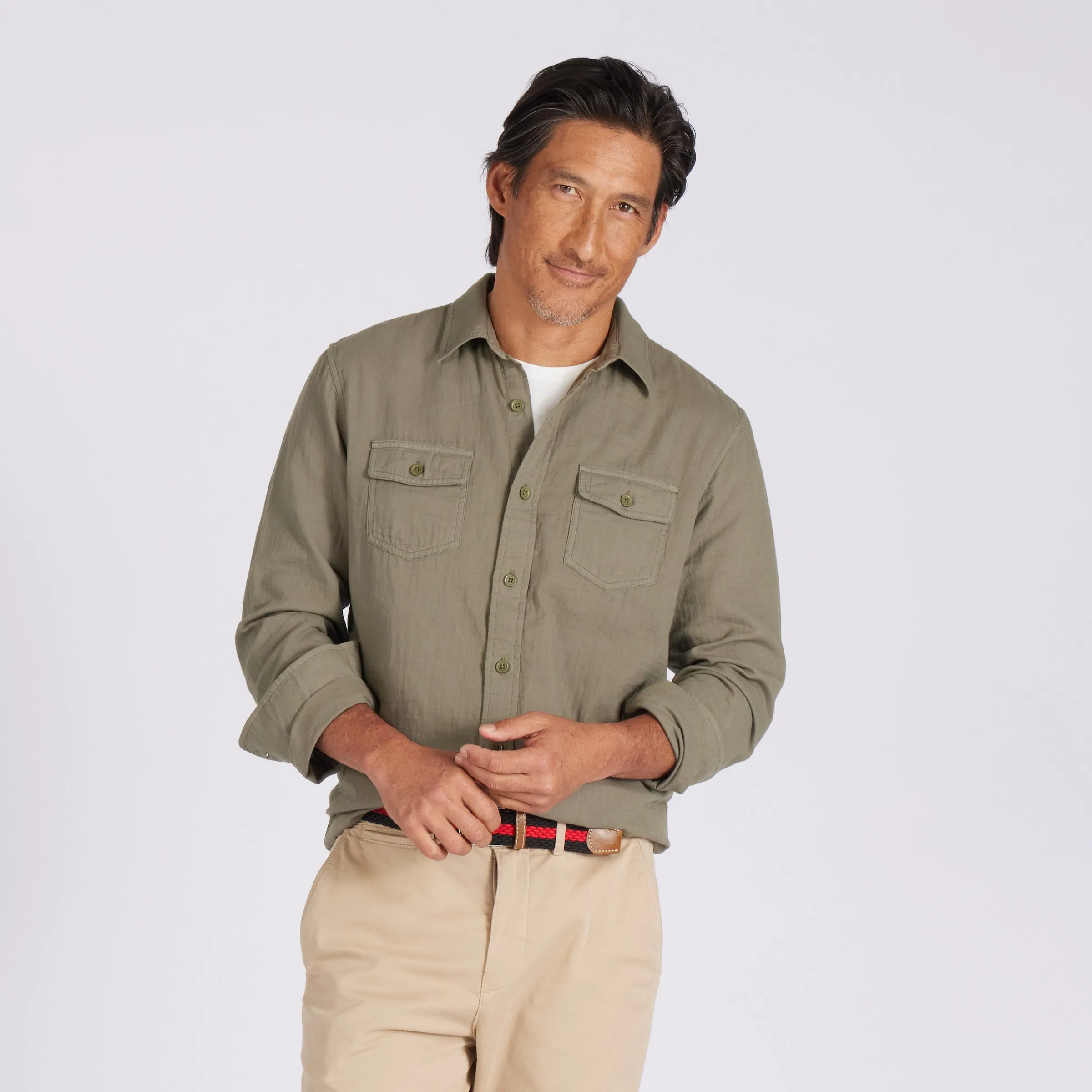 Brando Lightweight Double Cloth Shirt - Military Olive