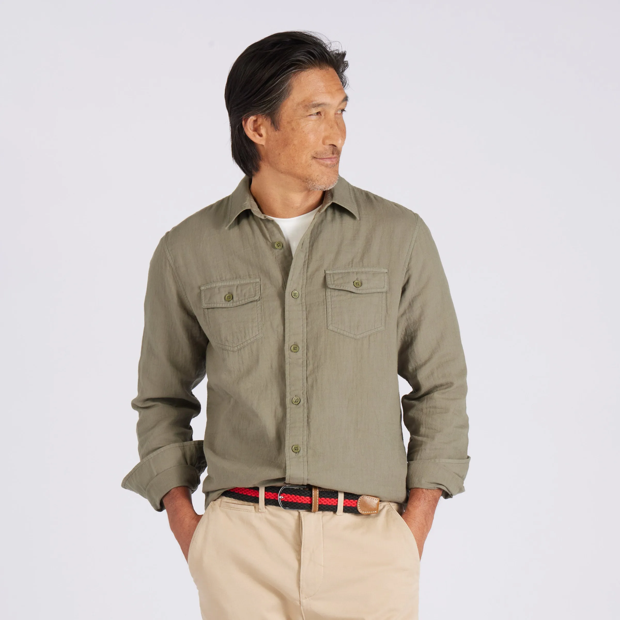 Brando Lightweight Double Cloth Shirt - Military Olive