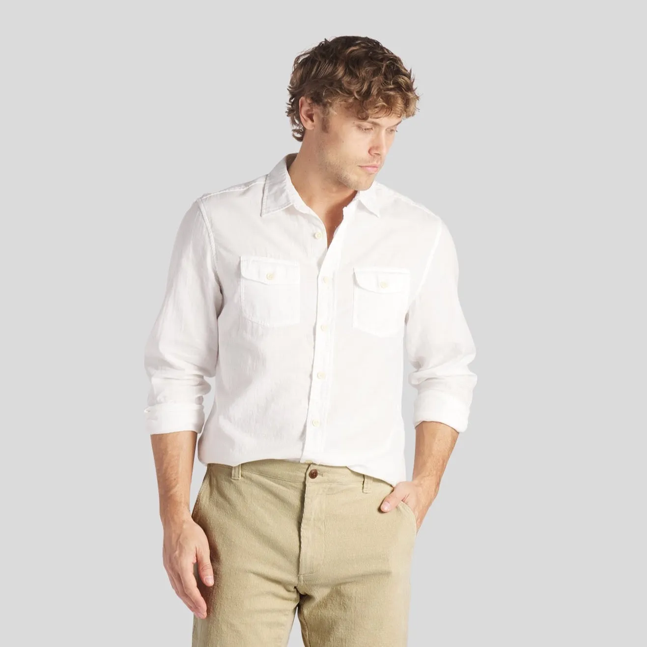 Brando Lightweight Double Cloth Shirt - White