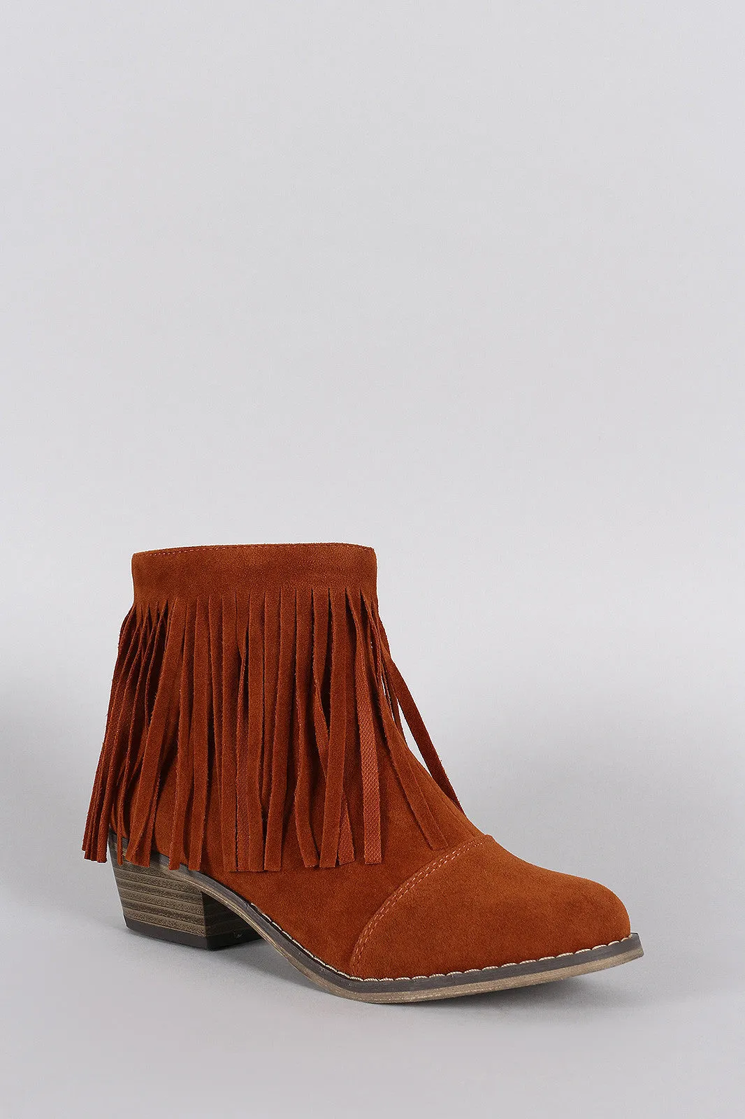 Breckelle Suede Fringe Round Toe Cowgirl Ankle Boots