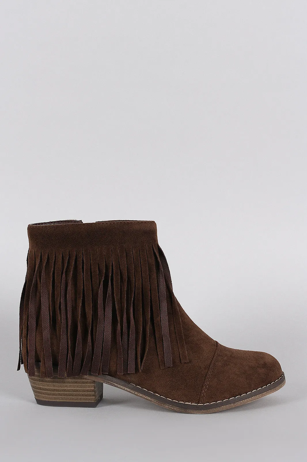 Breckelle Suede Fringe Round Toe Cowgirl Ankle Boots