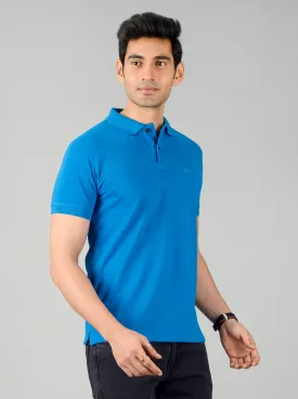 Brilliant Blue Solid Slim Fit Polo T-shirt | Greenfibre