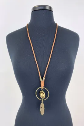 Bronze Colored Sphere and Feather Necklace