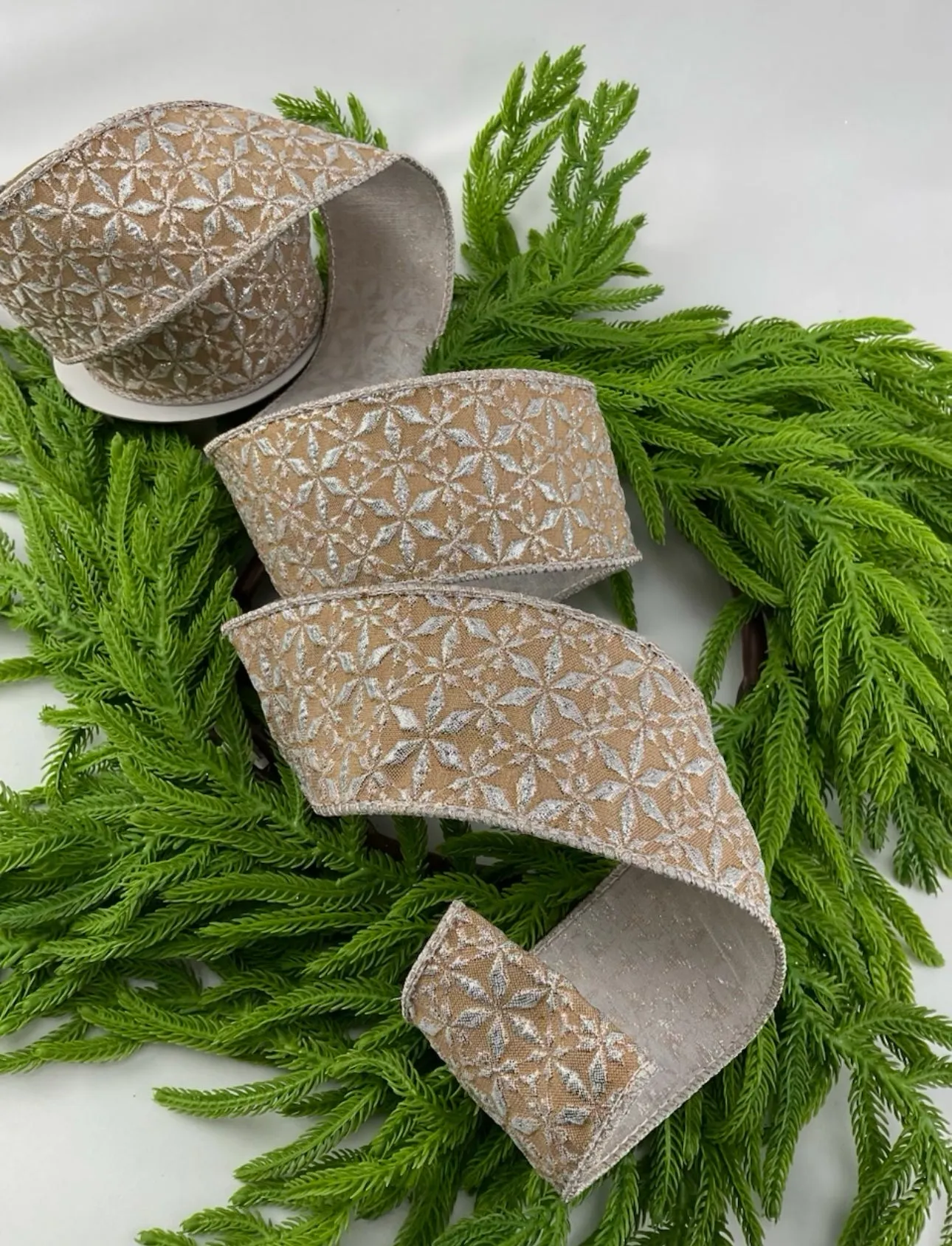 Burlap colored Jacquard Wired Ribbon