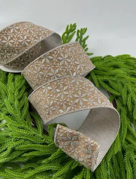 Burlap colored Jacquard Wired Ribbon