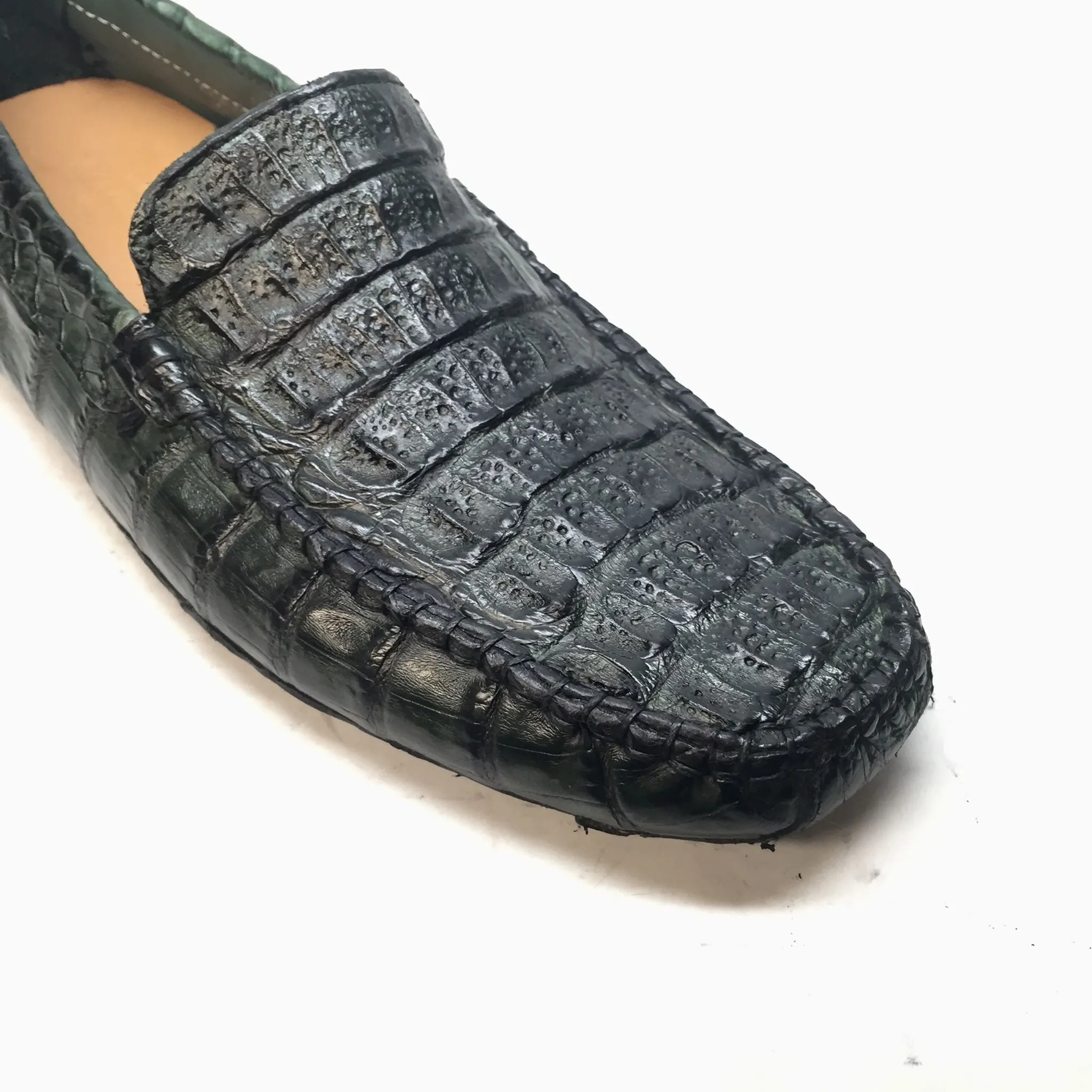 Calzoleria Toscana All-Over Green Crocodile Belly Loafers