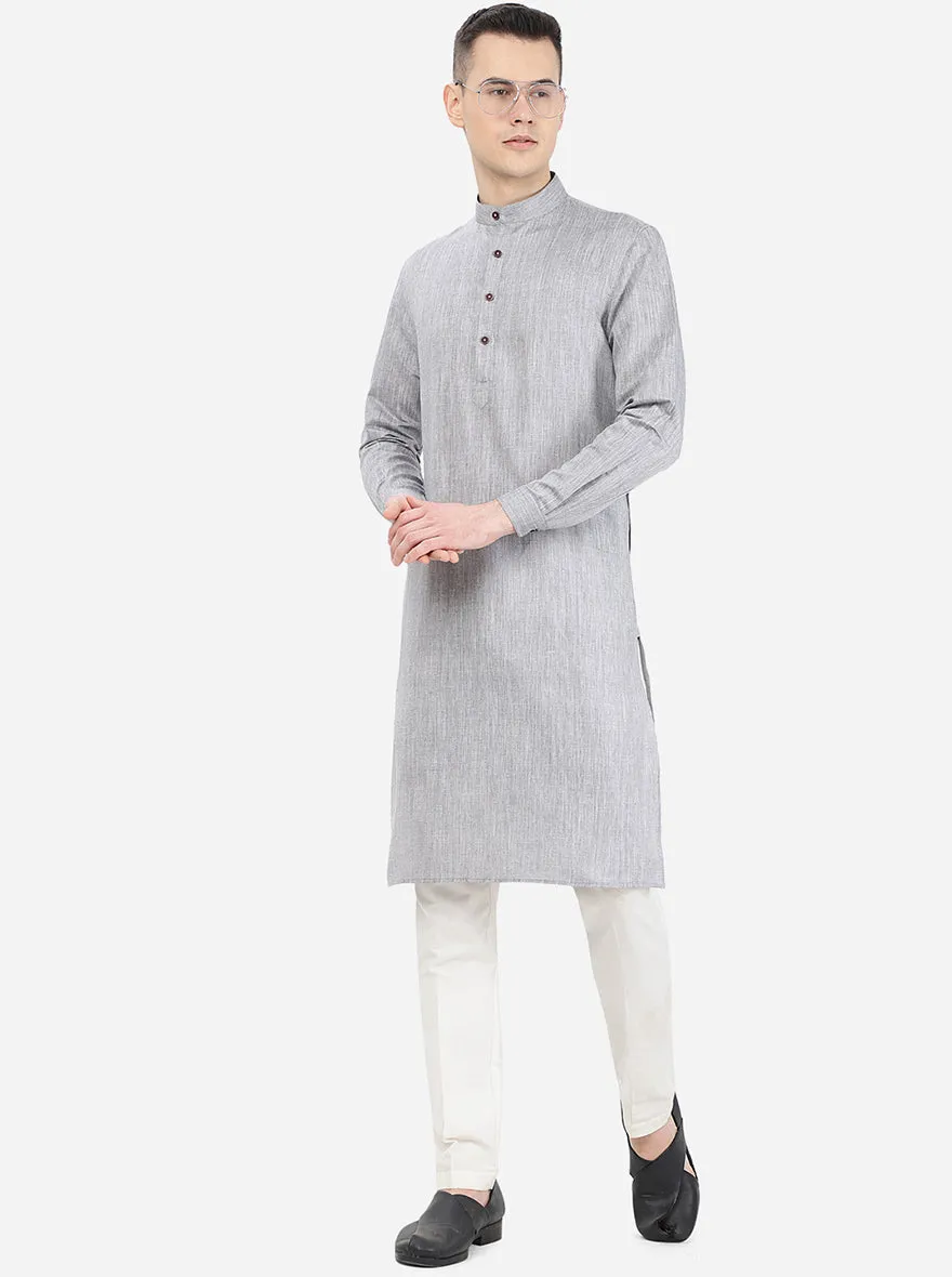 Charcoal Grey Solid Regular Fit Modi Kurta | JadeBlue