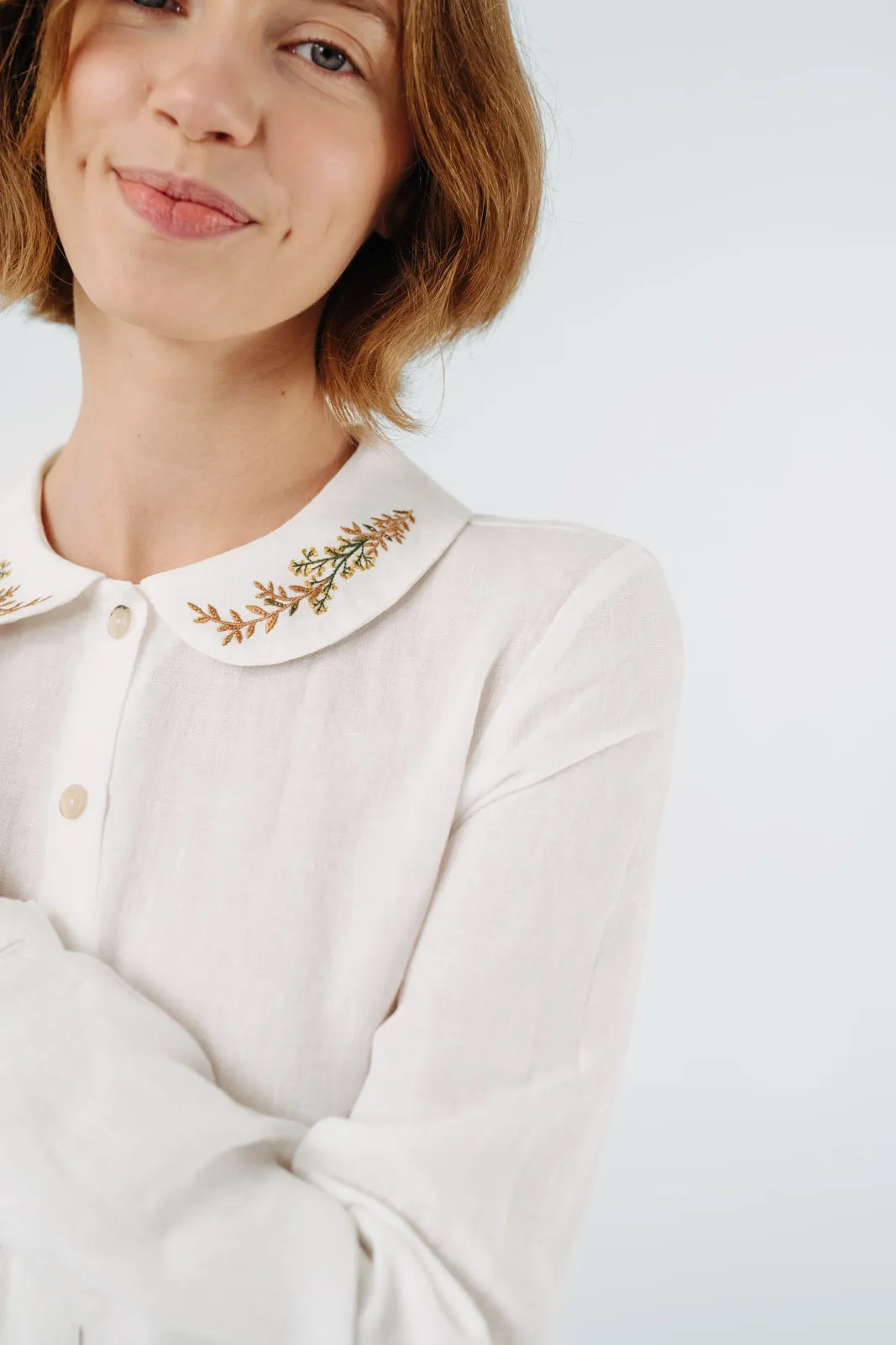 Classic Shirt, Long Sleeve, Embroidered Collar