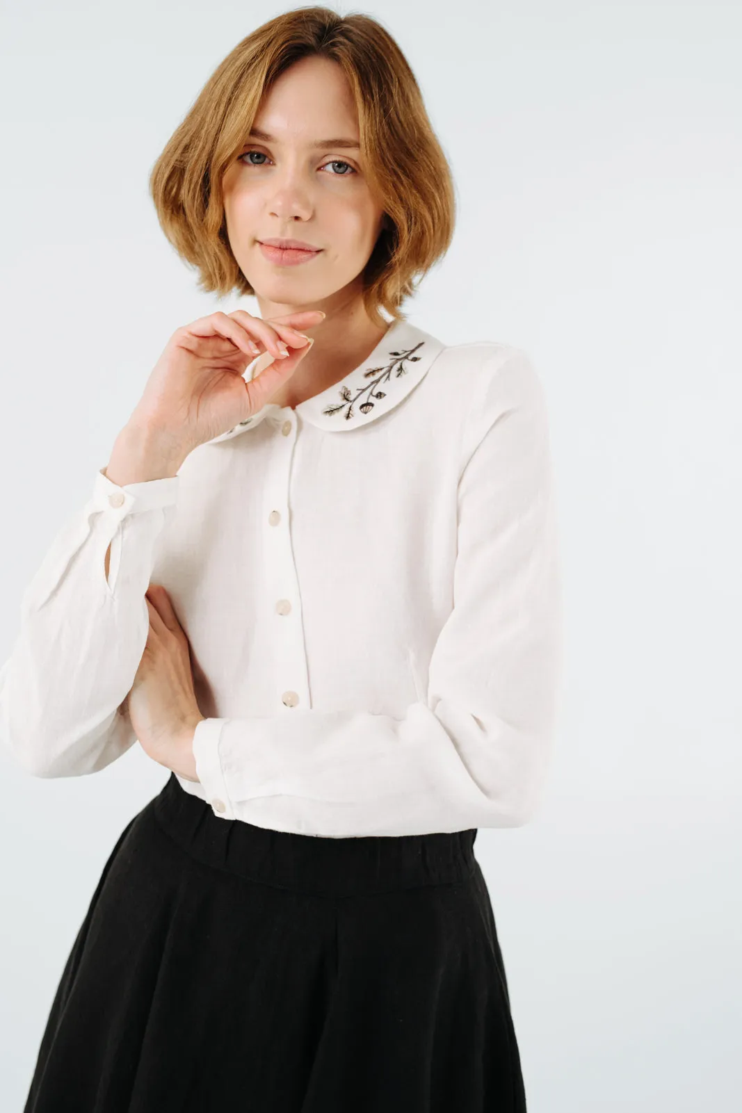 Classic Shirt, Long Sleeve, Embroidered Collar