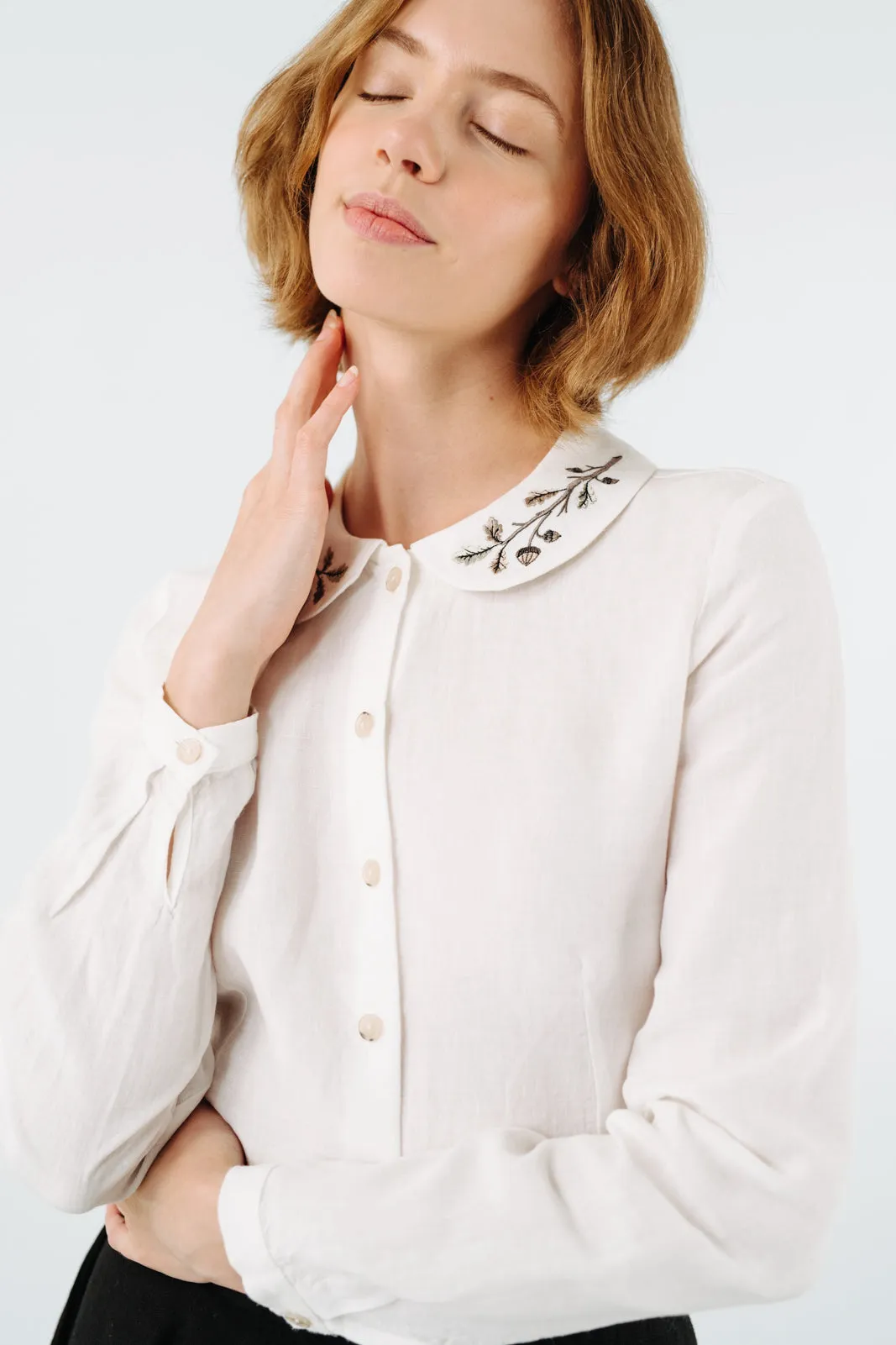 Classic Shirt, Long Sleeve, Embroidered Collar