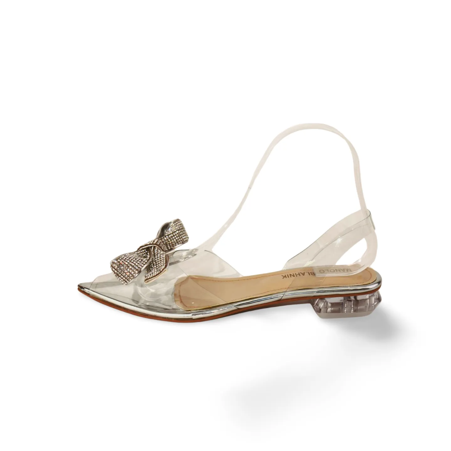 Clear Transparent Flats Sandals with a Glittery Bow -1008