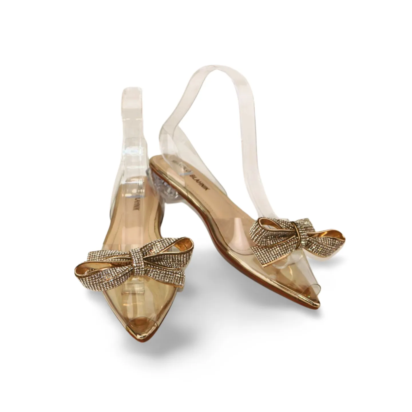 Clear Transparent Flats Sandals with a Glittery Bow -1008