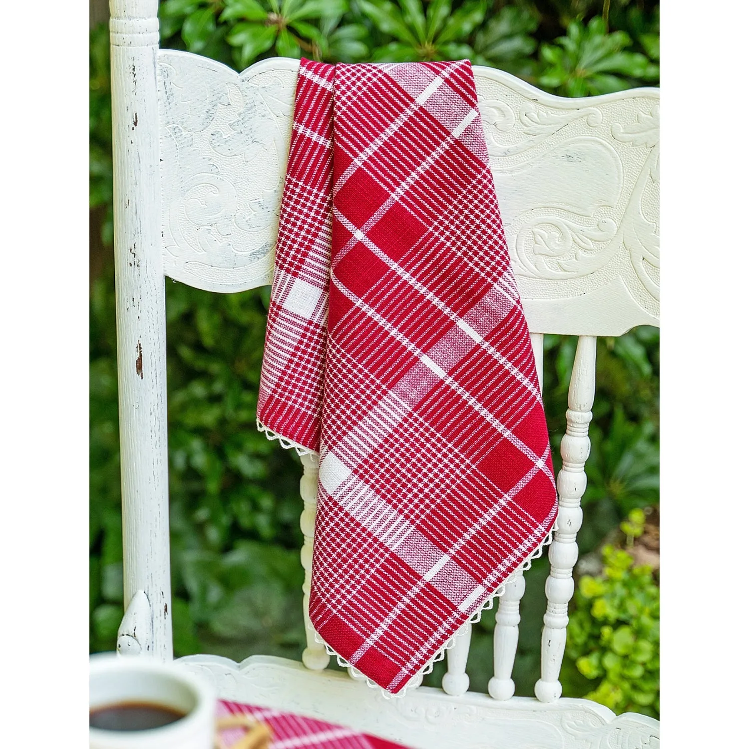 Cotton Fringed Napkins - Cherry Red Plaid - Set of 4