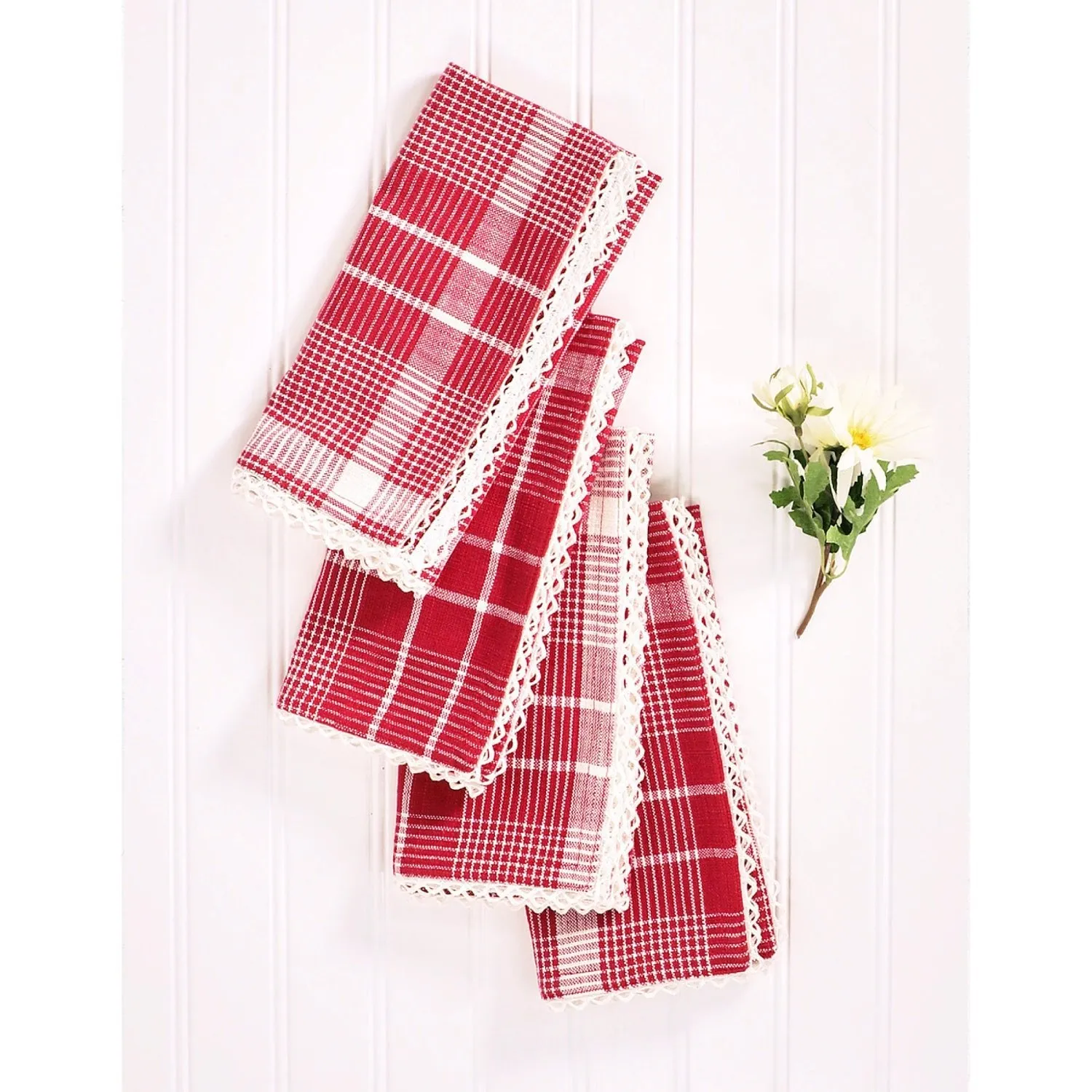 Cotton Fringed Napkins - Cherry Red Plaid - Set of 4