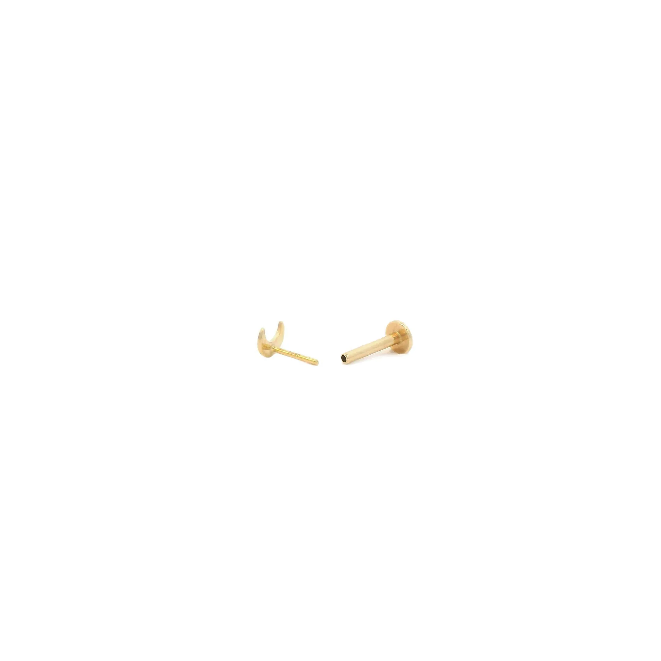 Crescent Moon Flat Back Single Stud Earring in 14k gold