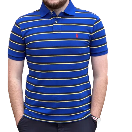 Custom Fit Mesh Polo - Stripe - Royal Blue, Yellow & Black