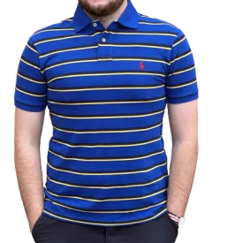 Custom Fit Mesh Polo - Stripe - Royal Blue, Yellow & Black