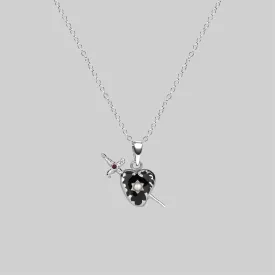 DEVOTION. Black Heart & Sword Silver Necklace