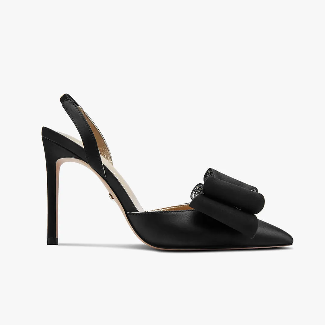 *ELYSIA - black satin bow slingback