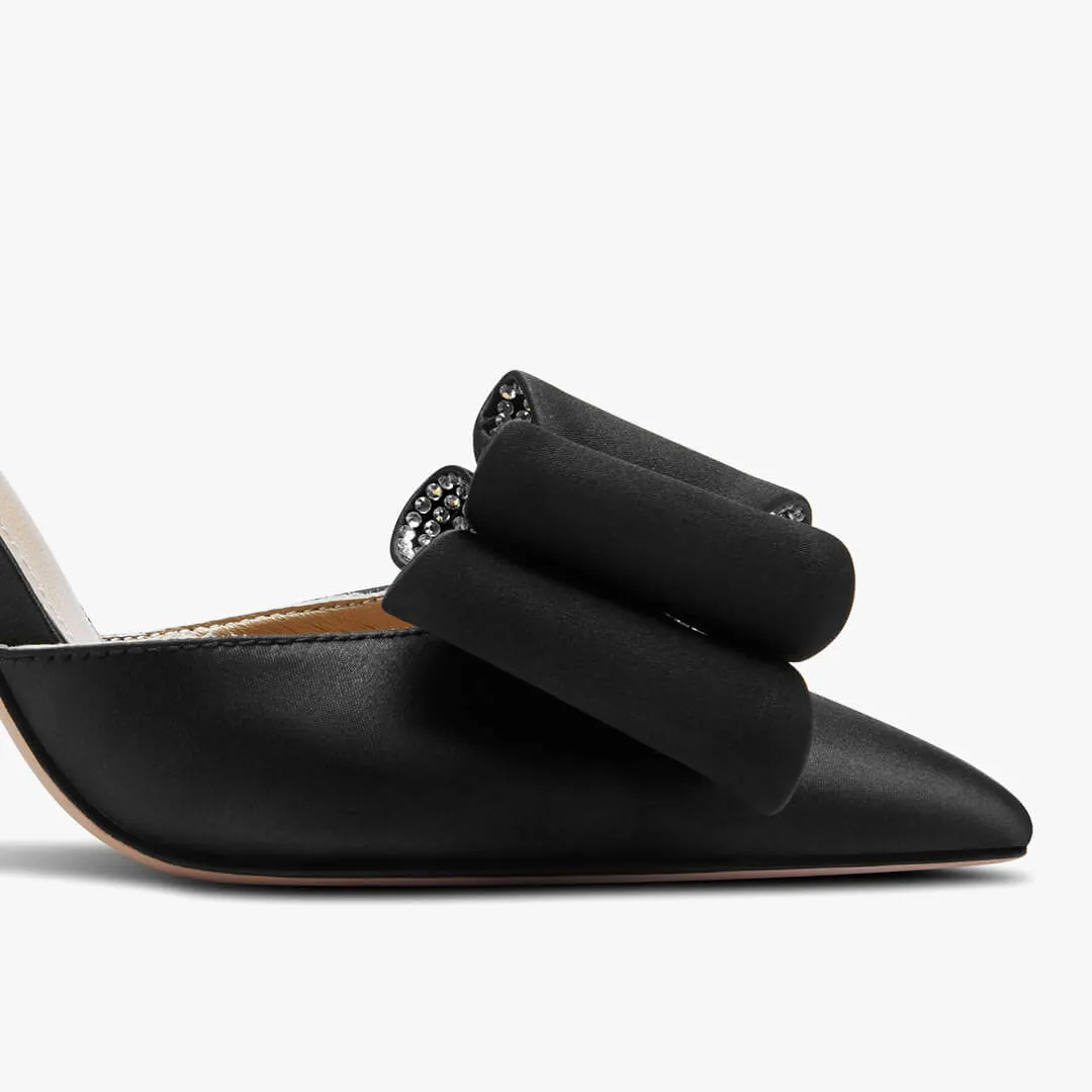 *ELYSIA - black satin bow slingback