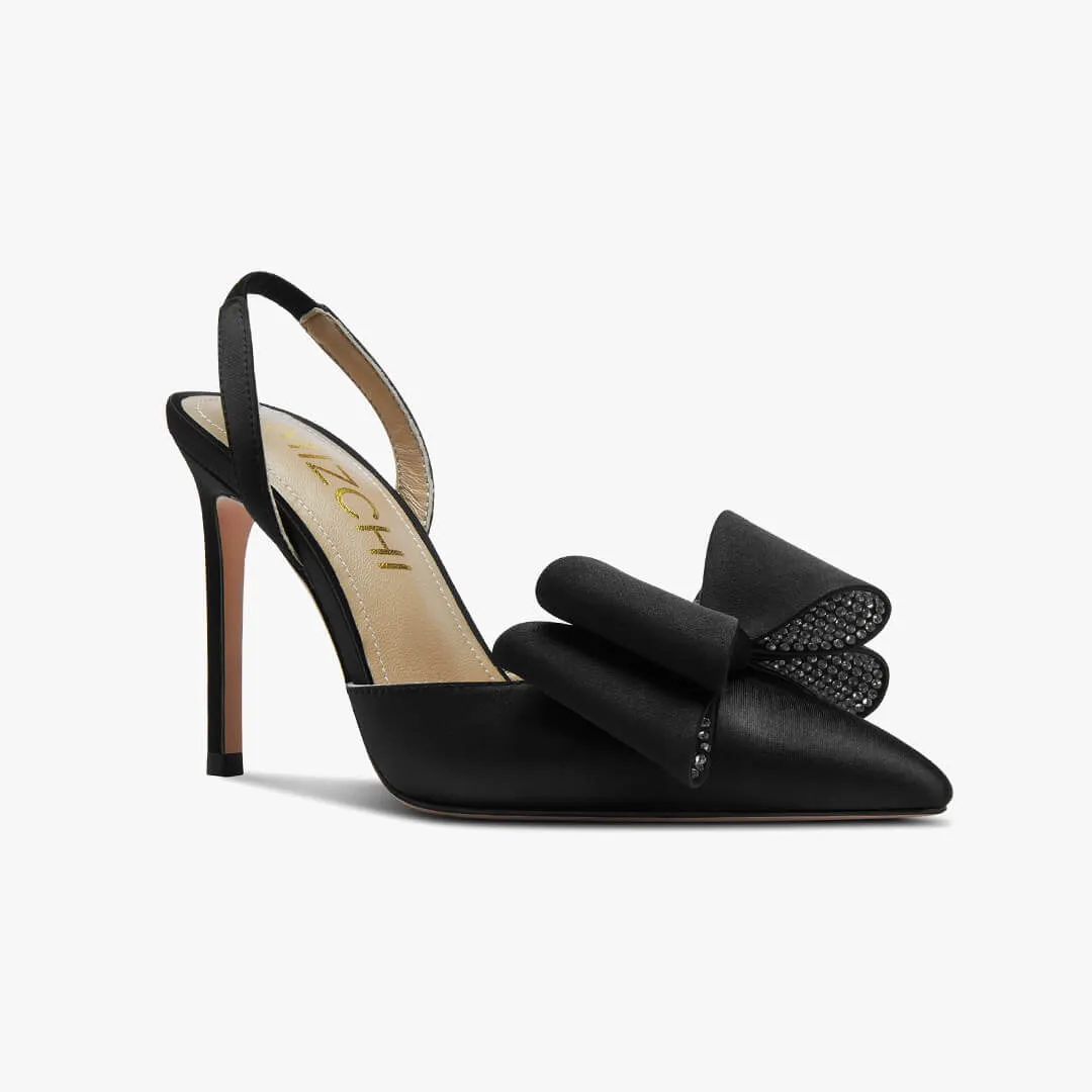 *ELYSIA - black satin bow slingback