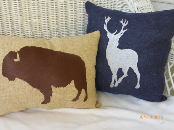 Embroidered Deer pillow, deer pillows, White Stag