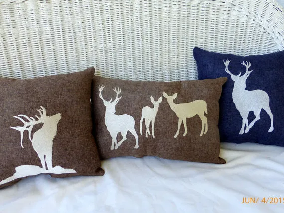 Embroidered Deer pillow, deer pillows, White Stag