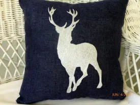 Embroidered Deer pillow, deer pillows, White Stag