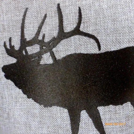 Embroidered Elk pillow, burlap pillow, wildlife pillow