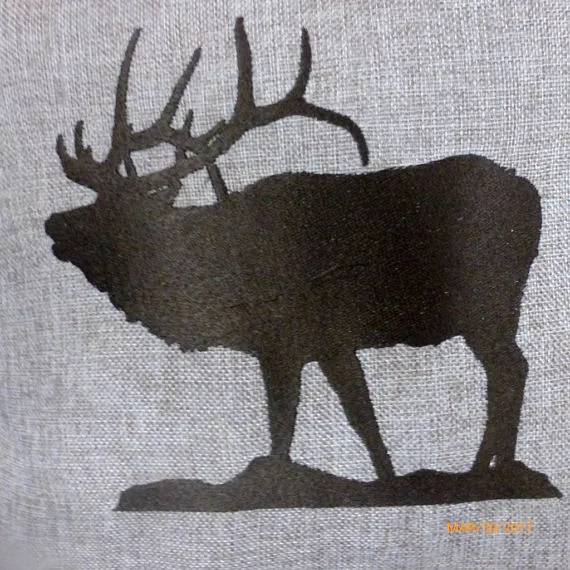 Embroidered Elk pillow, burlap pillow, wildlife pillow