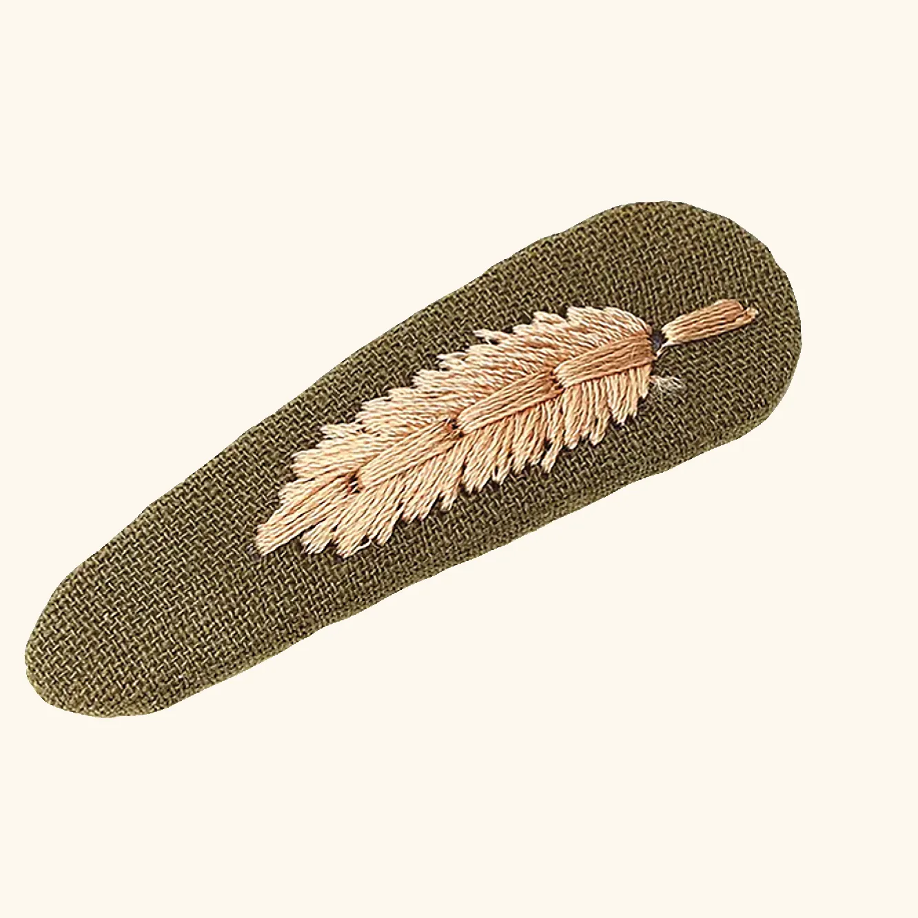 'Embroidered Flower' Hair Clip in Olive