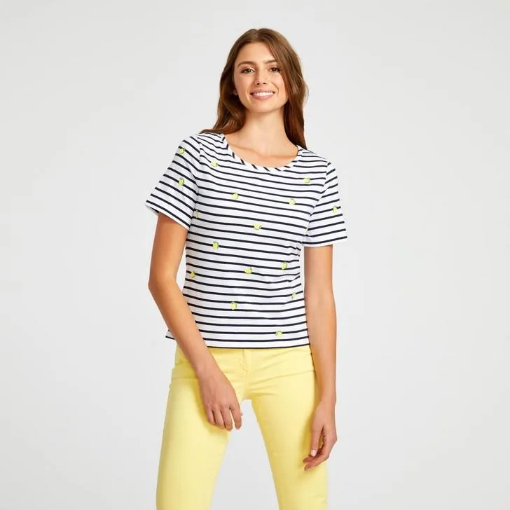 Embroidered Lemon Stripe Top