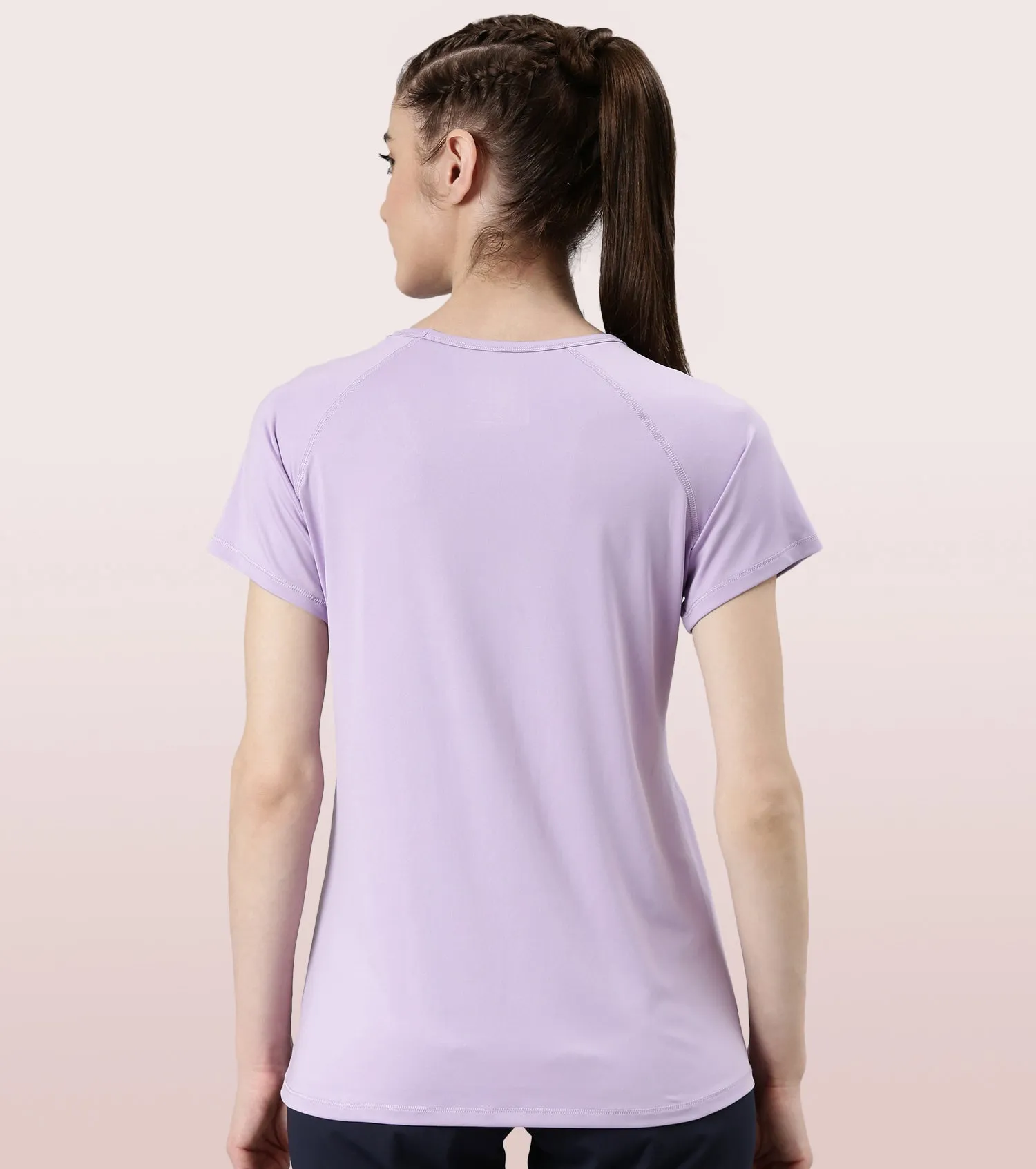 Enamor Active Dry Fit Graphic Tee For Women | Basic T-Shirt With Raglan Sleeve & Scoop Neck Design | Mauve Love - Fearless Graphic