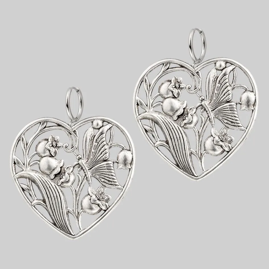 EPHEMERA. Blooming Heart Hoop Earrings - Silver