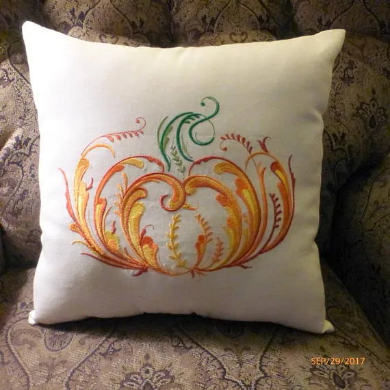 Fall Pumpkin Pillow, Embroidered Autumn pillows, Embroidered pillow covers