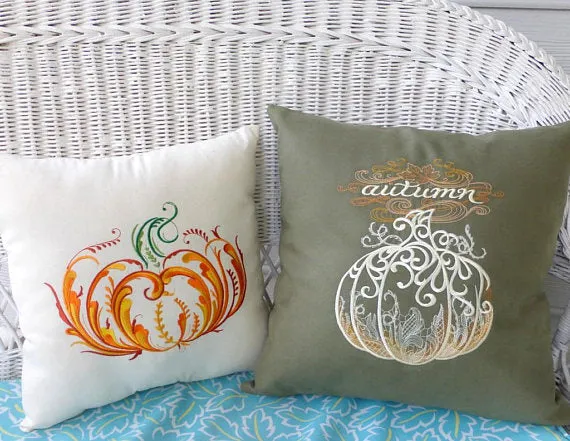 Fall Pumpkin Pillow, Embroidered Autumn pillows, Embroidered pillow covers