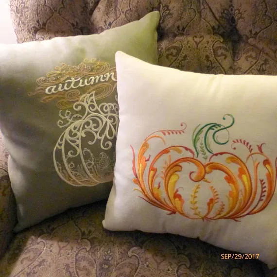 Fall Pumpkin Pillow, Embroidered Autumn pillows, Embroidered pillow covers