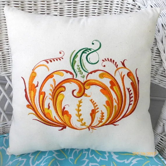 Fall Pumpkin Pillow, Embroidered Autumn pillows, Embroidered pillow covers