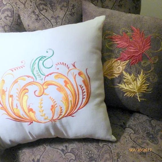 Fall Pumpkin Pillow, Embroidered Autumn pillows, Embroidered pillow covers