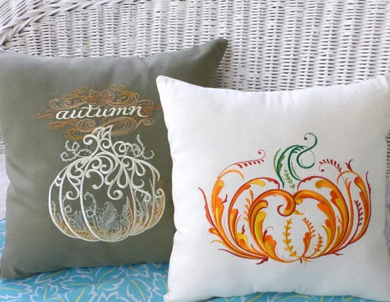 Fall Pumpkin Pillow, Embroidered Autumn pillows, Embroidered pillow covers