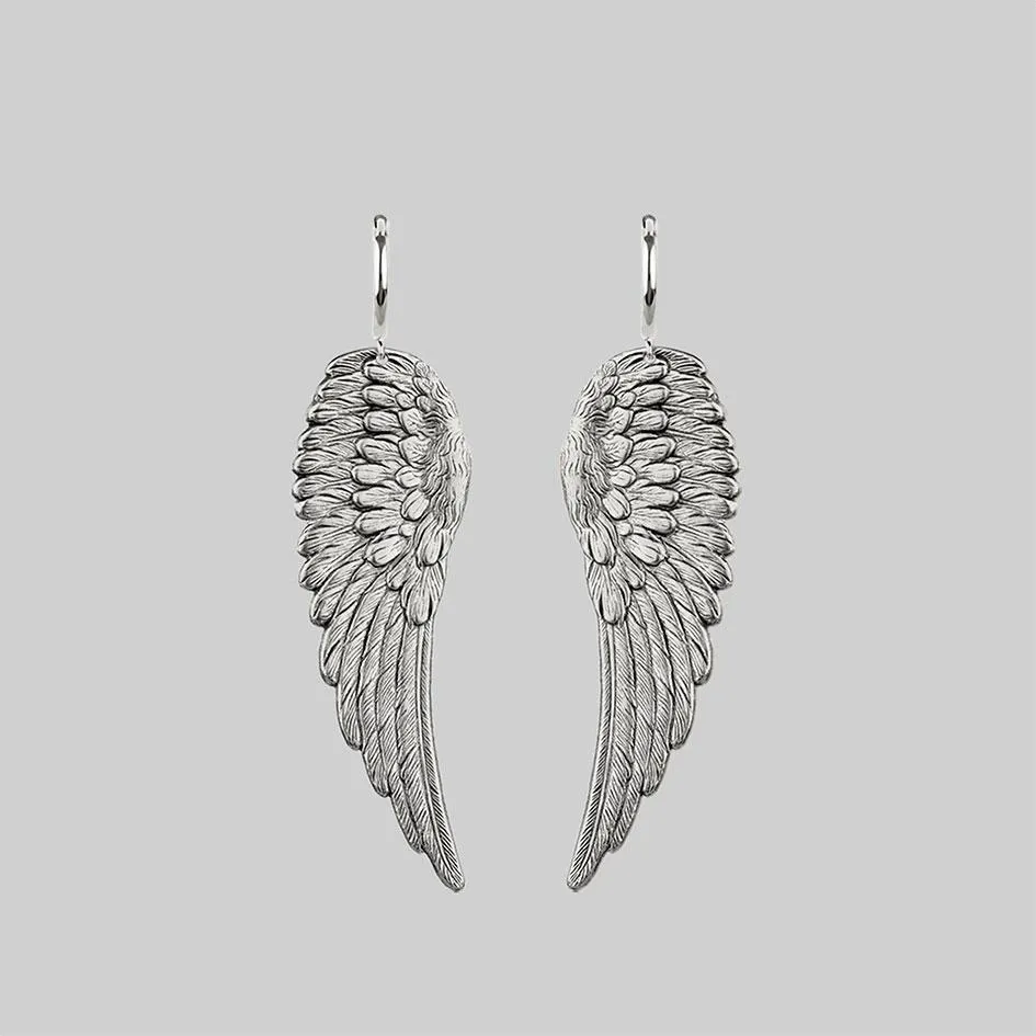 FALLEN SAINT. Angel Wing Hoop Earrings - Silver