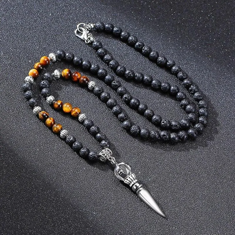 Fernando Steel & Brazilian Lava Beads Pendant Necklace