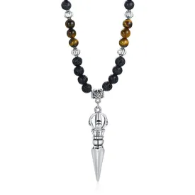 Fernando Steel & Brazilian Lava Beads Pendant Necklace