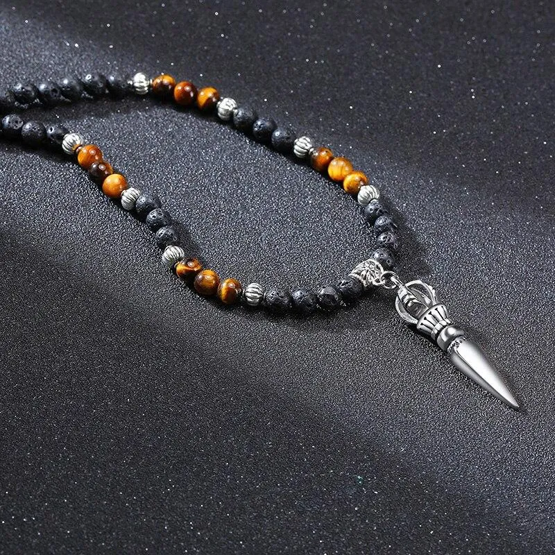 Fernando Steel & Brazilian Lava Beads Pendant Necklace