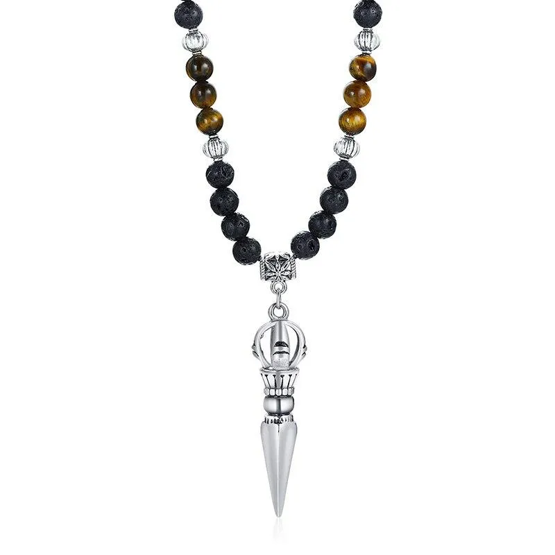 Fernando Steel & Brazilian Lava Beads Pendant Necklace