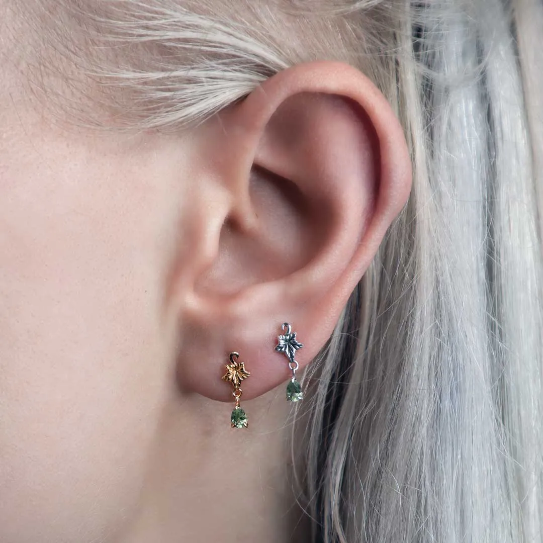 FERONIA. Ivy Leaf Peridot Stud Earrings - Silver