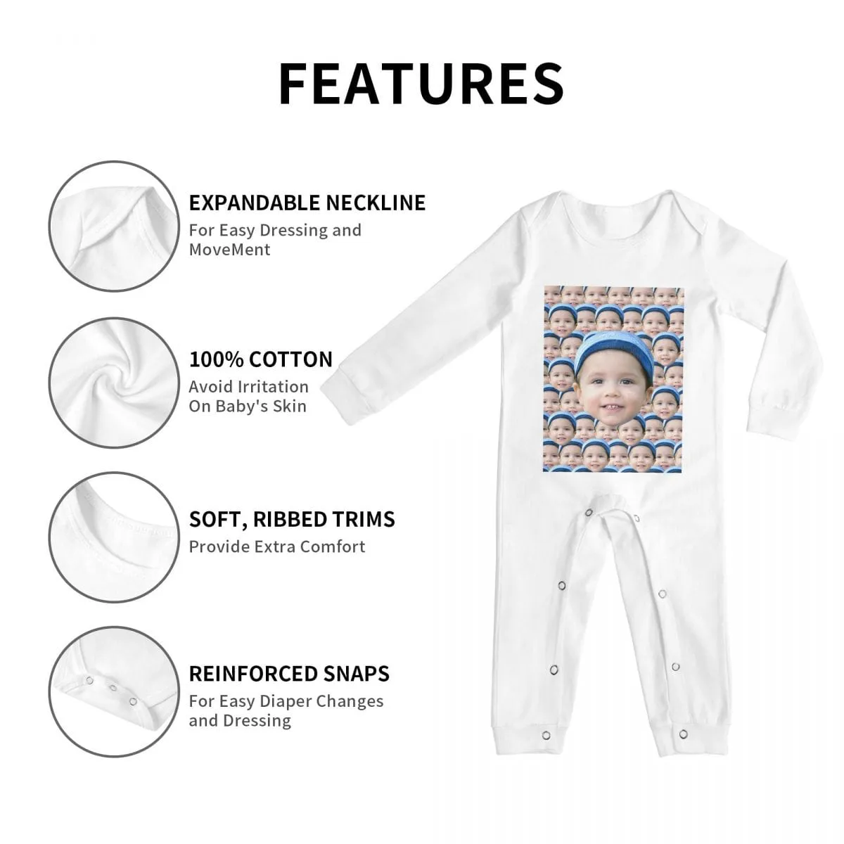 #For 6M-2T-Custom Seamless Face Baby Long Sleeve Rompers 100% Organic Cotton Jumpsuit One-piece Coverall and Layette Set