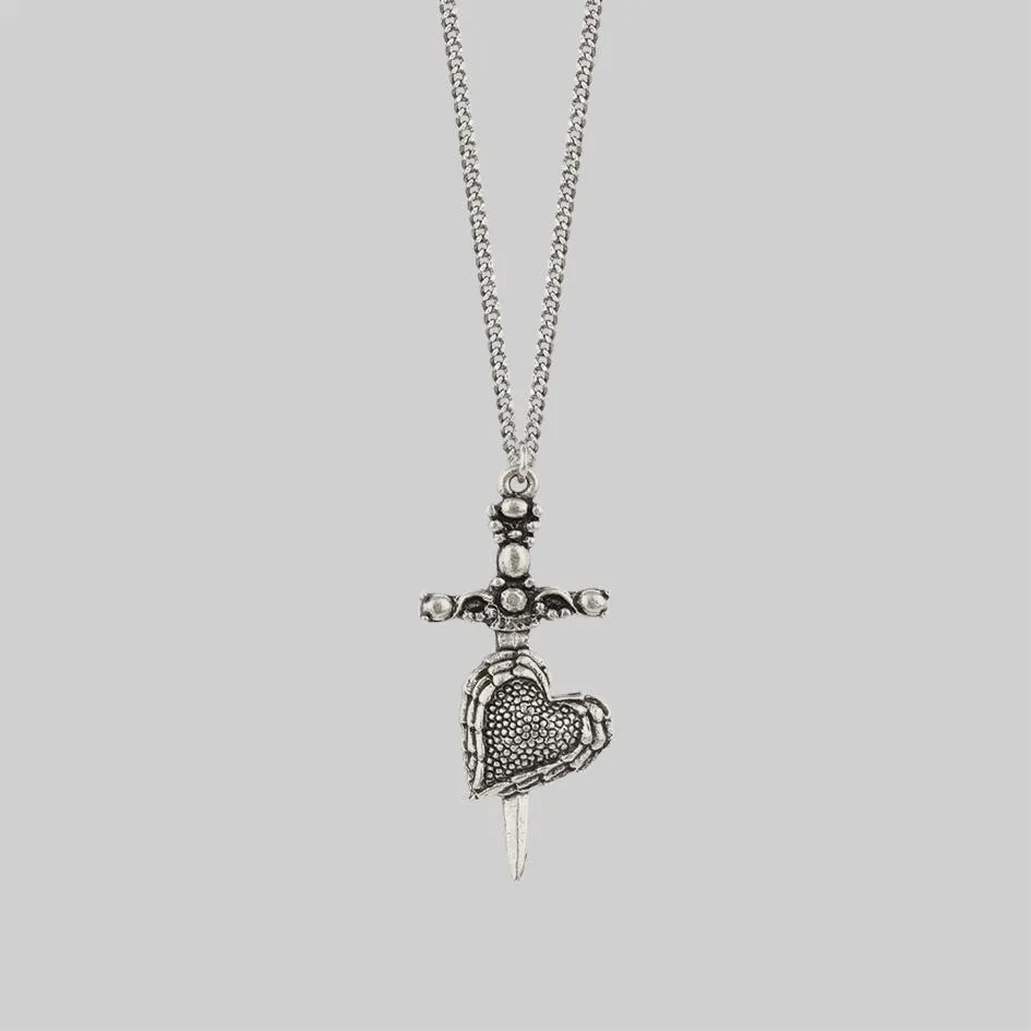 FORBIDDEN. Heart Dagger Necklace - Silver