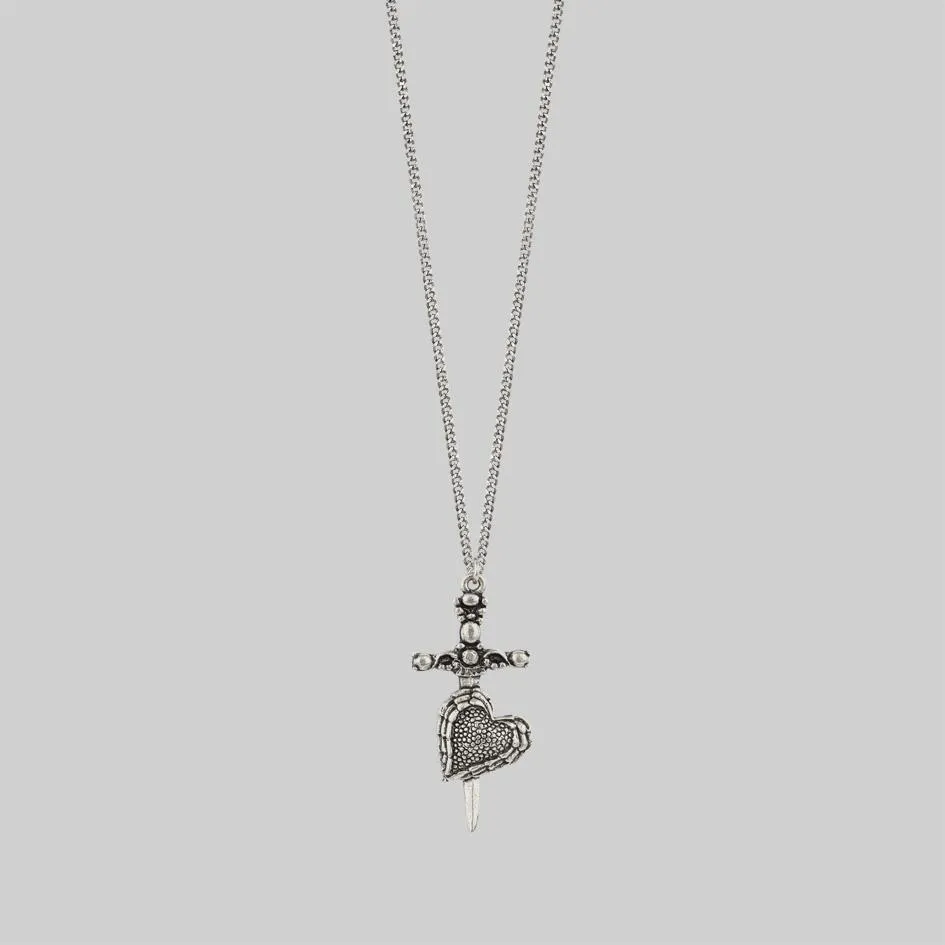 FORBIDDEN. Heart Dagger Necklace - Silver