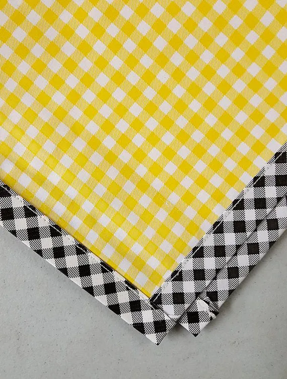 Gingham Yellow Oilcloth Tablecloth with Black Gingham Trim